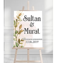 Söz Nişan Düğün İçin 50x70 Karşılama Panosu - Sonbahar Çiçek ve Yaprak Tasarımlı