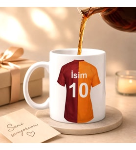 Kişiye Özel Sarı Kırmızı Forma Tasarımlı İsimli Kupa Bardak hediye kutulu Sevgiliye Anlamlı Hediye