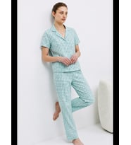 Night V Yaka Kapama Lastik Bel Pijama Takımı