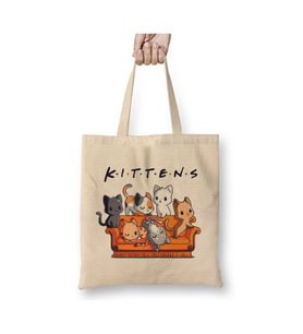 Kittens Friends Kediler Cats Beyaz Bez Çanta Uzun Saplı Alışveriş Çantası Plaj Çantası