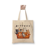 Kittens Friends Kediler Cats Beyaz Bez Çanta Uzun Saplı Alışveriş Çantası Plaj Çantası