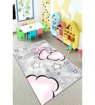 Pembe Kaymaz Tabanlı Yıkanabilir Ayıcıklı Çocuk Halısı KD023