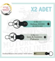 Motor Severlere, İsim Plaka ve 0 Rh (+) Yazılı Özel Tasarım x2 Anahtarlık, Hediye , Beyaz-Turkuaz-SK (Çok Renkli)