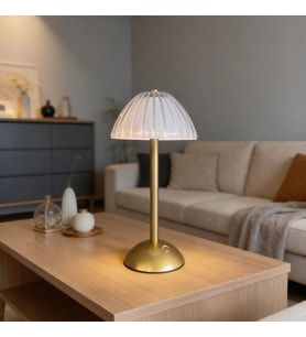 Uzun Mantar Çizgili Model LED Masa Lambası – Dokunmatik, 3 Renk Işık Modlu, Şarjlı Dekoratif Gece Lambası (5343)
