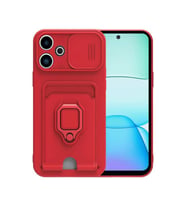 Redmi 13 4G Kılıf Zuma Kartvizitli Yüzüklü Silikon - Kırmızı