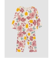 LCW ECO Ekru Çiçekli Kız Bebek Pijama Takım