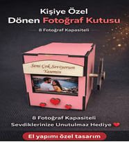 Kişiye Özel 8 Fotoğraflı Çevirmeli Nostaljik Resim Kutusu - Fotobox Işıklı Döner Albüm (Pudra Pembe)