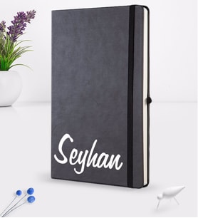 BK Gift Kişiye Özel El Yazısı Tasarımlı Siyah Termo Deri Defter 16x24cm Model 2