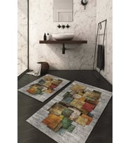 Dijital Baskılı Kaymaz Taban Yıkanabilir 2'li Klozet Takımı Banyo Paspası NDKZ-HT-310 (Gri)