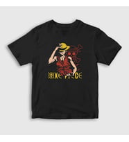 Presmono Unisex Çocuk Siyah Monkey Luffy Anime One Piece T-Shirt 136299tt