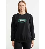 Baskılı Oversize Basic Sweatshirt - Siyah