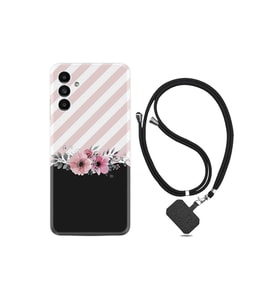 Samsung Galaxy A23 Kılıf Desenli Silikon Boyun Askılı Strip Pink Flowers 1396