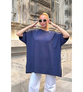 Lacivert Oversize Triko Bluz
