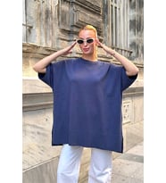 Lacivert Oversize Triko Bluz