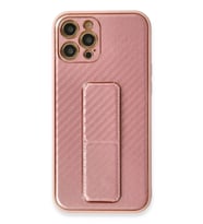 Pilelistore   iPhone 12 Pro Kılıf Coco Karbon Standlı Kapak - Pembe