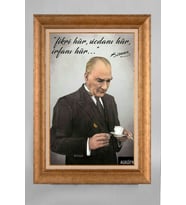 Altın Varaklı Çerçeveli Paspartulu Atatürk Tablo a374 (Gold)