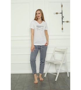 pilelistore- Kadın Penye Pijama Takım Beyaz