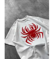 Erkek Örümcek Baskılı Tişört Kısa Kollu Bisiklet Yaka T-Shirt - Beyaz