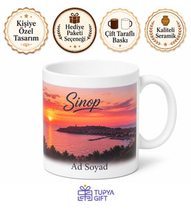 Sinop Gün Batımı Baskılı Kupa Bardak Hediye Porselen Mug Sinop Hatırası
