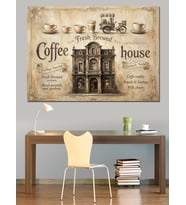Coffee House Nostaljik Bina Tasarımı Dekoratif Kanvas - Mdf Ahşap Tablo