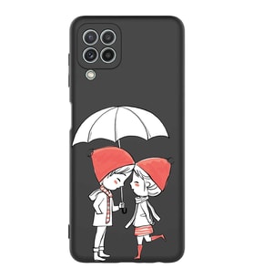 Samsung Galaxy M22 Uyumlu Lansman Kılıf Aşk Tasarımlı İçi Kadife Kapak-Siyah (Şeffaf)