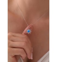 Gümüş Opal Güneş Kolye - 925 Ayar Gümüş Kolye