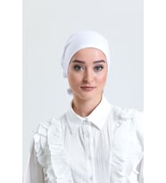 Beyaz Arkadan Bağlamalı Tesettür Bone Penye Kumaş Düz Bone 1011_42