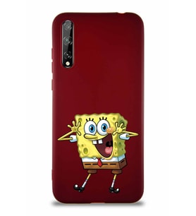 Huawei P Smart S Soft Premier Kapak Sünger Bob Tasarımlı Silikon Kılıf - Mürdüm (Şeffaf)