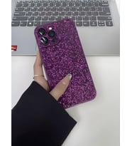 Apple iPhone 14 Pro Max Uyumlu Taşlı Simli Kamera Lens Korumalı Kılıf (Mor)