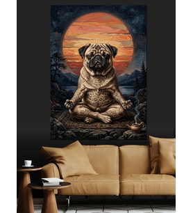 Meditasyon Yapan Gözlüklü Köpek Pug Dekoratif Kanvas - Mdf Ahşap Tablo