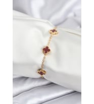 316L Çelik Gold Renk Bordo Baby Boy Yonca Kadın Bileklik 5886