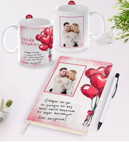 BK Gift Kişiye Özel Kendi El Yazın Mesajlı Fotoğraflı Beyaz Defter Kalem ve Kupa Hediye Seti-3 (Model 1)