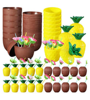 Tropikal Parti Bardak Seti – Ananas Ve Hindistan Cevizi Şekilli Pipetli Bardaklar (20 Adet)