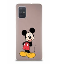 Samsung Galaxy A71 Soft Premier Kapak Mickey Mouse-B Tasarımlı Silikon Kılıf - Pudra (Şeffaf)