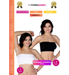 #Bandeo Seamless Toparlayıcı Kadın Basic Örme Dikişsiz Pedsiz Bandeo Büstiyer 2'li Set (Beyaz-Siyah)