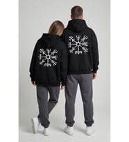 Nevermind Unisex Vegvisir Pusula Baskılı Sevgili Kombini Oversize Hoodie Seti (Siyah)