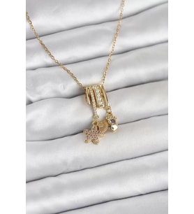 316L Çelik Gold Zirkon Taşlı Deniz Tema Charmlı Kadın Kolye - TJ-BKO11013