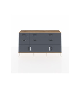 Arges Konsol Tek Raflı 6 Çekmeceli 4 Kapaklı 176x30x99 Çam-Antrasit