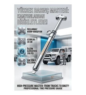 200 Psi Profesyonel Metal Kalem Tipi Lastik Basınç Ölçer - Kamyon Otobüs Uyumlu 723154