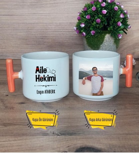 Aile Hekimi Kupa Bardak Fotoğraflı T Turuncu Kulplu Doktora Tıp Bayramı Hediyesi