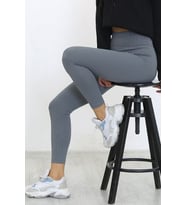 Yüksek Bel, Fitilli, Dayanaklı, Toparlayıcı Örme Spor Tayt (Gri)