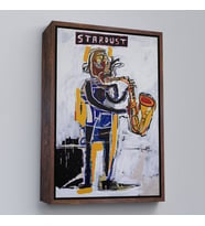 Çerçeveli Jean Michel Basquiat Stardust Saksafon Kanvas Tablo, Sokak sanatı, Pop Art (Siyah)