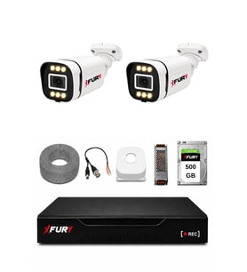 FURY 2 Kameralı 5MP Lens 1080P 6 Warm LED Renkli Gece Görüşlü Güvenlik Kamera Sistemi 500GB 1606