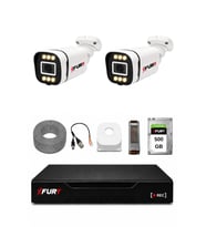 FURY 2 Kameralı 5MP Lens 1080P 6 Warm LED Renkli Gece Görüşlü Güvenlik Kamera Sistemi 500GB 1606
