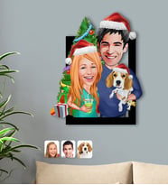 BK Gift Kişiye Özel Evcil Dost Aile Yılbaşı Karikatürlü 3D Ahşap Tablo-1