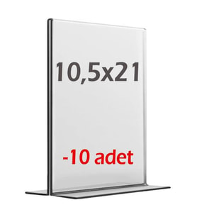 10,5x21 cm T tipi Dikey Şeffaf Föylük (10 Adet) Menü Broşür Etiket Fotoğraflık Masaüstü Stand Sehpa Sunum (Krem)