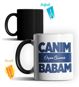 Kişiye Özel Canım Babam 6 Tasarımlı Sihirli Kupa Bardak (Siyah - Beyaz)