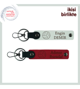 Ortak Maç Günlerine Sportif Dokunuş, Kişiselleştirilebilir İsimli Deri Anahtarlık Set, Beyaz-Kırmızı
