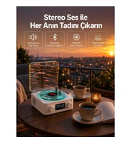 Mey İthalat® 3-1 Kablosuz Bluetooth Hoparlör – Gece Lambalı, Saatli, Retro Tasarım