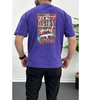 Erkek Oversize %100 Pamuk Spirit Sırt Baskılı T-shirt Mor Edw093